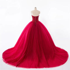 New Ball Gown Prom Dresses Red Sweetheart Strapless Beads Quinceanera Dress
