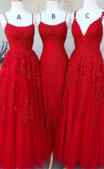 A Line Lace Red Prom Dresses Long Spaghetti Back Crossed