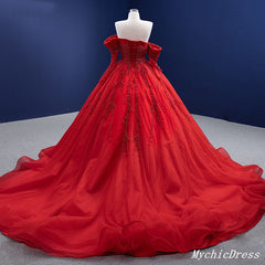 Crystal Long Sleeve Red Quince Dresses Off Shoulder Pearls Wedding Dress