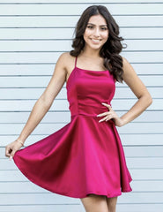 Cute Satin Short Prom Dresses, A-Line Backless Party Dresses