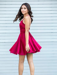 Cute Satin Short Prom Dresses, A-Line Backless Party Dresses