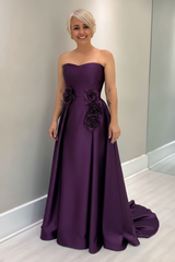 Dusty Blue Satin Mother of the Bride Dress Strapless with Flowers