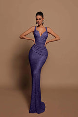 Glamorous Pink Sequin Mermaid Prom Dress Sleeveless with V-Neck