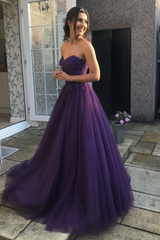 Sweetheart Open Back Pink Lace Long Prom Dresses Tulle Aline Formal Evening Dresses