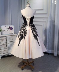 Tea Length Satin with Lace Vintage Prom Dress , Ball Gown, Elegant Formal Dresses