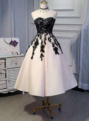 Tea Length Satin with Lace Vintage Prom Dress , Ball Gown, Elegant Formal Dresses