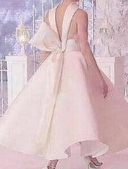 A-Line Prom Dresses Vintage Dress Homecoming Engagement Ankle Length Sleeveless Halter Neck Stretch Satin with Sleek Bow(s)
