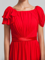 Sheath / Column Square Neck Floor Length Chiffon Bridesmaid Dress with Side Draping
