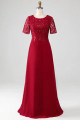 A Line Round Neck Sparkly Sequin Mother of Bride Dress With Appliques
