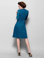 A-Line Mother of the Bride Dress Wrap Included V Neck Knee Length Chiffon 3/4 Length Sleeve with Criss Cross Side Draping