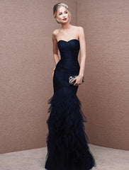 Mermaid Party Dress Sexy Formal Evening Dress Strapless Sleeveless Floor Length Tulle with Ruched