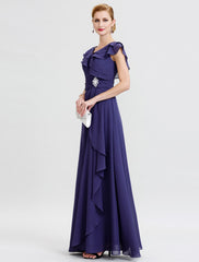 Aimishang A-Line Mother of the Bride Dress Formal Open Back Elegant V Neck Floor Length Chiffon Short Sleeve No with Sash / Ribbon Crystal Brooch