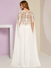 Plus Size Curve Mother of the Bride Dress Wedding Guest Party Luxurious Jewel Neck Floor Length Chiffon Lace Sequined Long Sleeve