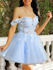 A-Line Homecoming Dresses Corsets Dress Graduation Birthday Short / Mini Sleeveless Off Shoulder Tulle with Appliques