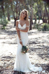 Romantic Lace Mermaid Backless Wedding Dress with Spaghetti-Straps