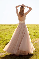 Romantic V Neck Blush Pink Lace Detachable Skirt Bridal Dresses Wedding Dresses