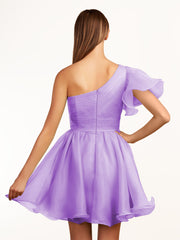 Rose | Ivory A-line One Shoulder Organza Ruffled Homecoming Dress