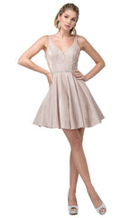 Metallic Glitter Short Prom Dress with Pockets