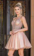 Glitter Sheer-Bodice Babydoll Short Prom Dress