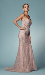 Beaded-Bodice Long Glitter Prom Dress with Corset