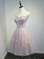 Roches de bal à floral rose rose, robe de retour à la maison courte avec une fleur perlée