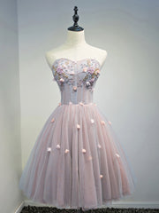 Roches de bal à floral rose rose, robe de retour à la maison courte avec une fleur perlée