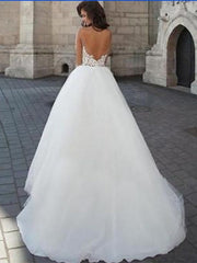Round Neck Backless Lace Aline White Wedding Dress Long Sleeves