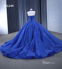 Royal Blue Beaded Lace Wedding Gown Halter Neck Quinceanera Dress 231144