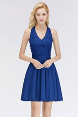 V-Neck Knee Length Floral Lace Birdesmaid Dresses