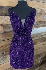 Royal Blue Criss-Cross Straps Sequins Tight Short Hoco Dress