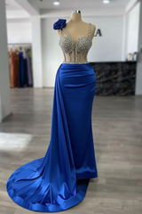Luxury Glitter Rinstones Mermaid Prom Dresses Sleeveless with Sweep Train