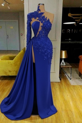 White Mermaid Evening Dress Front Split with Long Sleeves