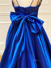 Royal Blue Satin Prom Dresses with Spaghetti Strap, Sweetheart Neckline & Bow Back - FD5282