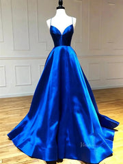 Royal Blue Satin Prom Dresses with Spaghetti Strap & Sweetheart Neckline - FD5281