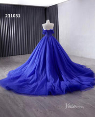 Royal Blue Sparkly Tulle Wedding Gown Off the Shoulder Quinceanera Dress 231031