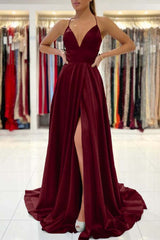Royal Blue V-Neck Prom Dress Sleeveless With Slit