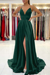 Royal Blue V-Neck Prom Dress Sleeveless With Slit