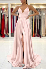 Royal Blue V-Neck Prom Dress Sleeveless With Slit