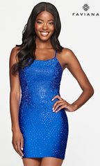 Faviana Beaded Royal Blue Short Homecoming Dress