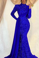 Emerald Green Sequin Evening Dress Long Sleeve Mermaid Prom Dress