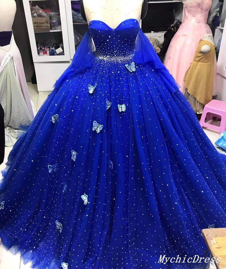 Princess Royal Blue Quinceanera Dresses 2024 Sweetheart Beaded Sweet 16 Dress