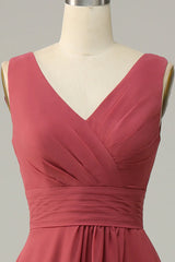 V Neck Sleeveless Chiffon Long Bridesmaid Dress