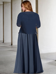 Aimishang Two Piece A-Line Mother of the Bride Dresses Plus Size Hide Belly Curve Elegant Dress Formal Floor Length Half Sleeve V Neck Chiffon with Pleats Appliques