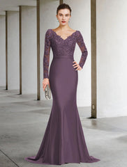 Aimishang  Mermaid / Trumpet Mother of the Bride Dress Elegant V Neck Sweep / Brush Train Chiffon Lace Long Sleeve with Appliques