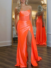 Rue | Mermaid Scoop Neck Orange Slit Long Prom Dress