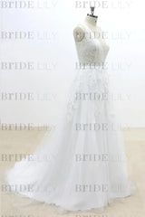 Ruffle V-neck Appliques Tulle A-line Wedding Dress