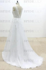 Ruffle V-neck Appliques Tulle A-line Wedding Dress