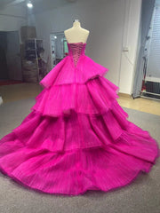 Ruffled Fuchsia Wedding Dresses Tiered Ball Gowns Corset Back 231068