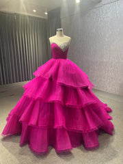 Ruffled Fuchsia Wedding Dresses Tiered Ball Gowns Corset Back 231068