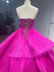 Ruffled Fuchsia Wedding Dresses Tiered Ball Gowns Corset Back 231068